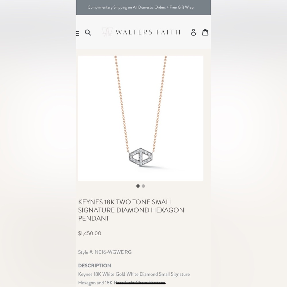 Walters Faith- Keynes Small Signature Two Tone Diamond Hex Necklace retail $1450